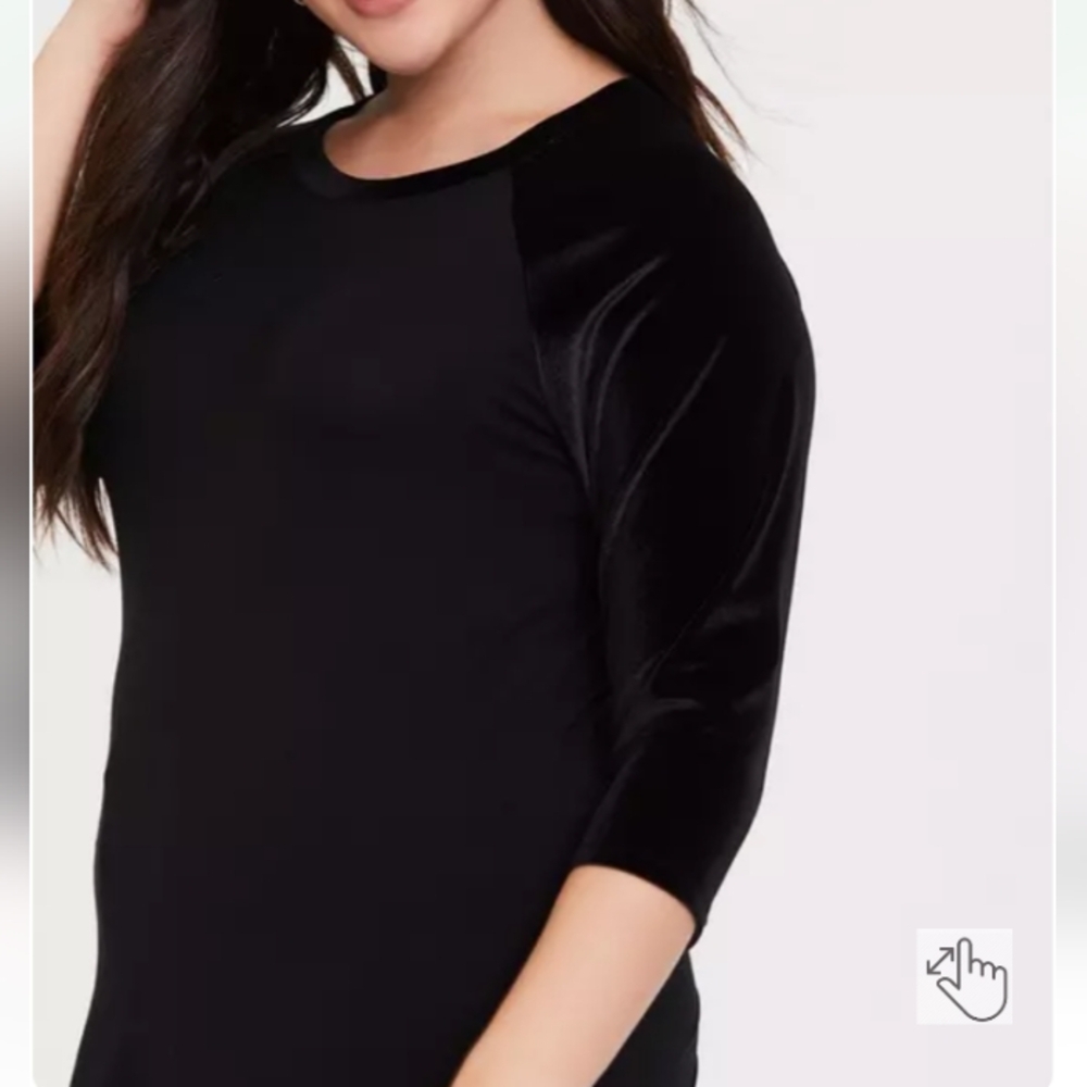 Torrid Velvet Sleeve Tunic Top Womens Plus 2X Black Super Soft Goth Casual‎